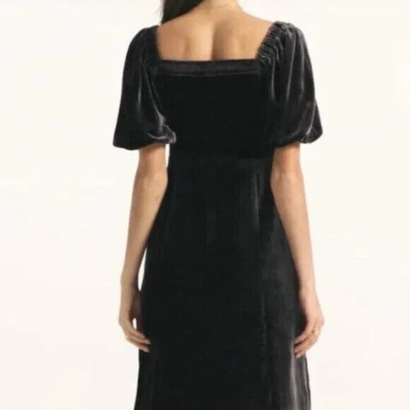 J Crew Black Puff Sleeve Velvet Button Front Dress Square Neck - Picture 3 of 12